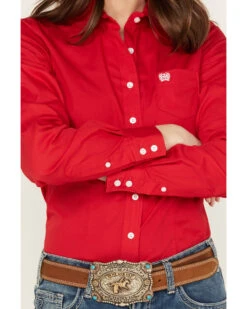Cinch Women's Solid Red Button-Down Western Shirt -Deals Grace Apparel Store 2000175634 600 P3