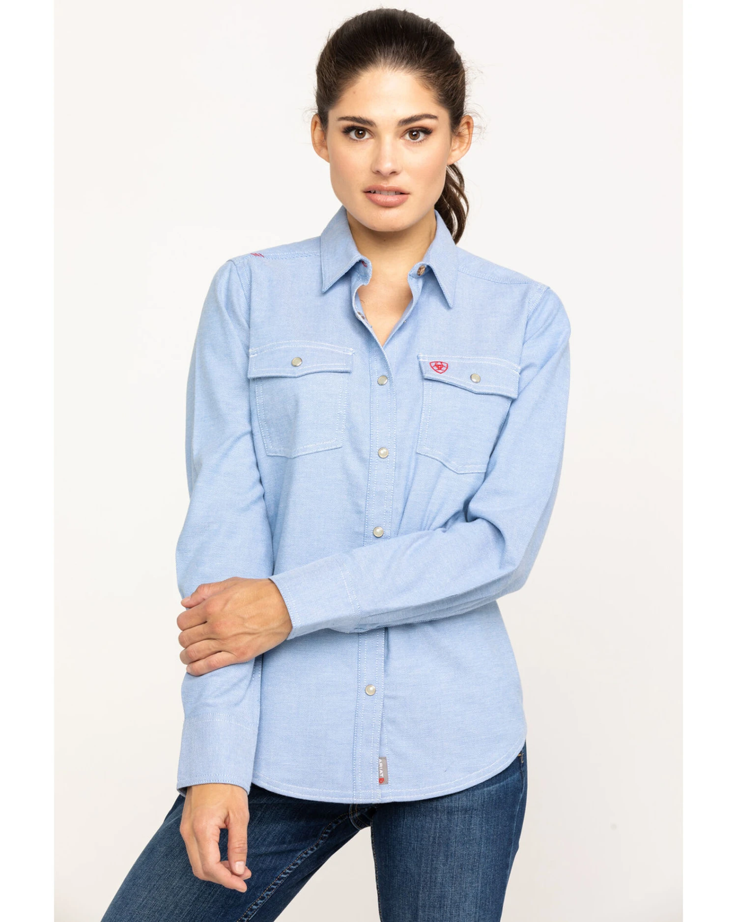 Ariat Women's FR Solid DuraStretch Long Sleeve Snap Work Shirt 1 Ariat Women's FR Solid DuraStretch Long Sleeve Snap Work Shirt