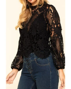 Flying Tomato Women's Crochet Lace Long Sleeve Top -Deals Grace Apparel Store 2000323835 001 P4