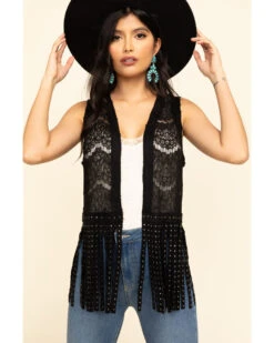 Vocal Women's Lace Studded Fringe Vest