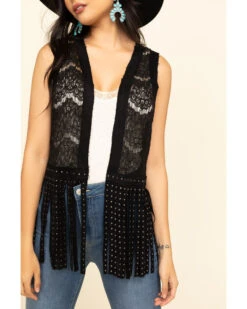 Vocal Women's Lace Studded Fringe Vest -Deals Grace Apparel Store 2000324939 001 P4