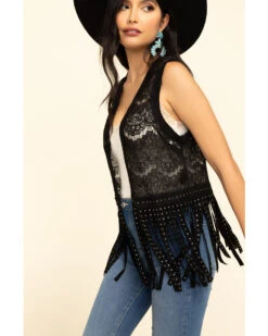Vocal Women's Lace Studded Fringe Vest -Deals Grace Apparel Store 2000324939 001 P5