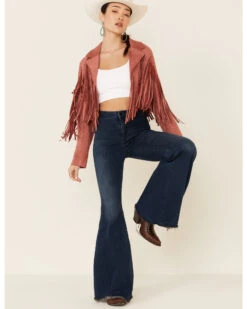 Saints & Hearts Women's Faux Suede Cropped Fringe Jacket 