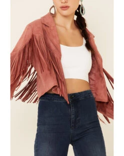 Saints & Hearts Women's Faux Suede Cropped Fringe Jacket  -Deals Grace Apparel Store 2000326854 661 P3
