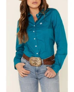 Cinch Women's Teal Solid Button Front Long Sleeve Western Shirt  -Deals Grace Apparel Store 2000330809 442 P3