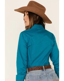 Cinch Women's Teal Solid Button Front Long Sleeve Western Shirt  -Deals Grace Apparel Store 2000330809 442 P5