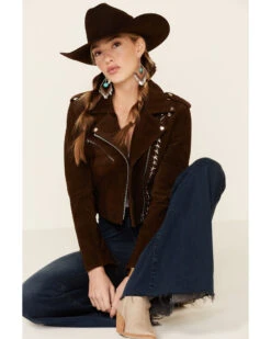 Understated Leather Women's Tan Paris Texas Star Studded Jacket 