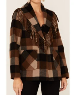 Pendleton Women's Charcoal & Camel Fringed Wool Blend Barn Coat -Deals Grace Apparel Store 2000343362 900 P3