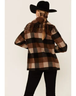 Pendleton Women's Charcoal & Camel Fringed Wool Blend Barn Coat -Deals Grace Apparel Store 2000343362 900 P4