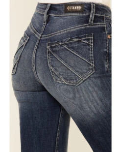 Shyanne Women's Dark High Rise Flare Distressed Knee Flare Stretch Denim Jeans -Deals Grace Apparel Store 2000346343 401 P3