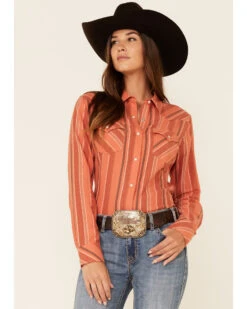 Wrangler Women's Clay Stripe Long Sleeve Snap Western Core Shirt