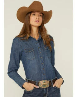 Shyanne Women's Dark Wash Shy Life Western Denim Shirt