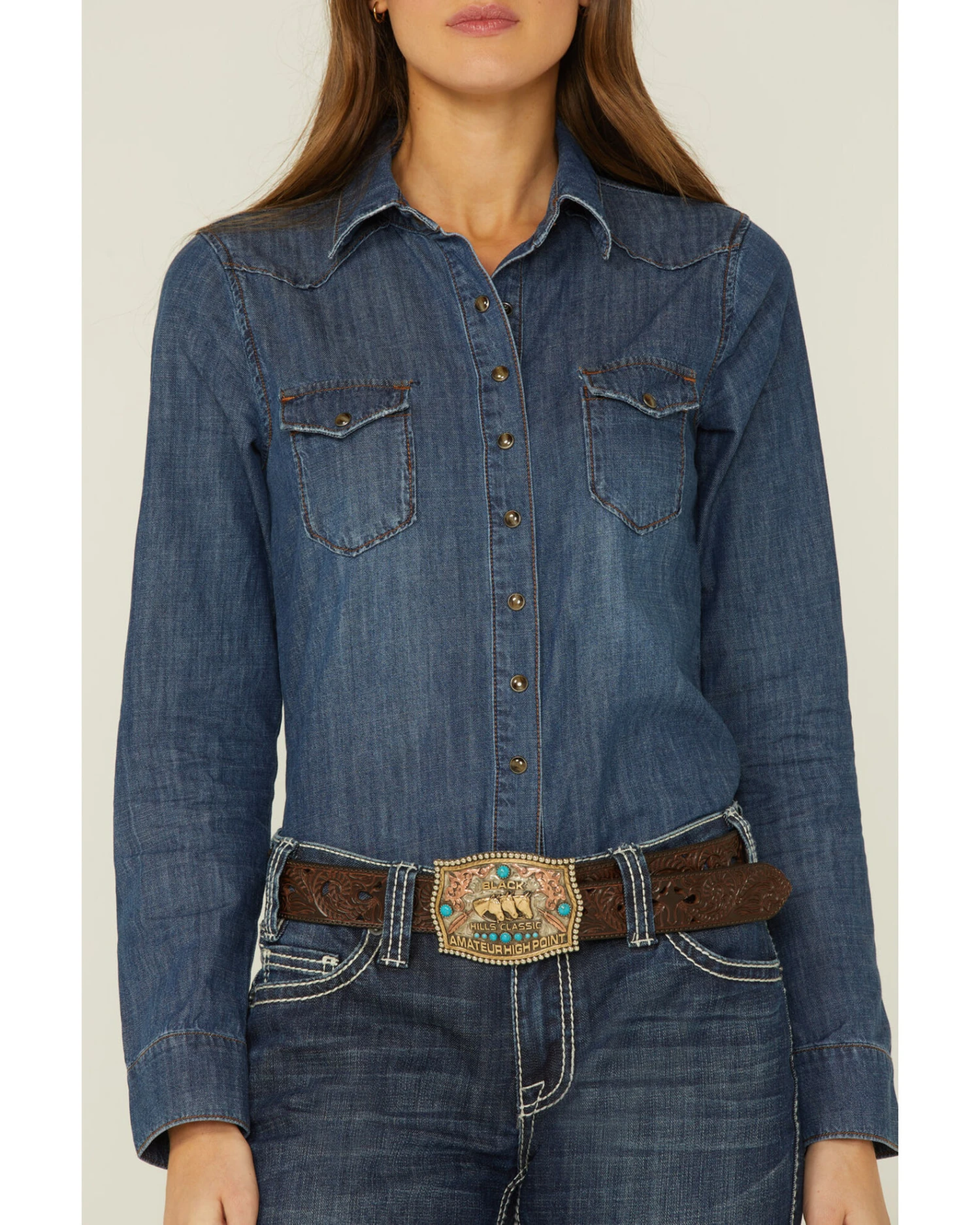 Shyanne Women's Dark Wash Shy Life Western Denim Shirt 2 Shyanne Women's Dark Wash Shy Life Western Denim Shirt - Image 2