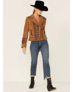 Double D Ranch Women's Tramp Art Zip-Front Leather Suede Jacket  -Deals Grace Apparel Store 2000351603 280 P4