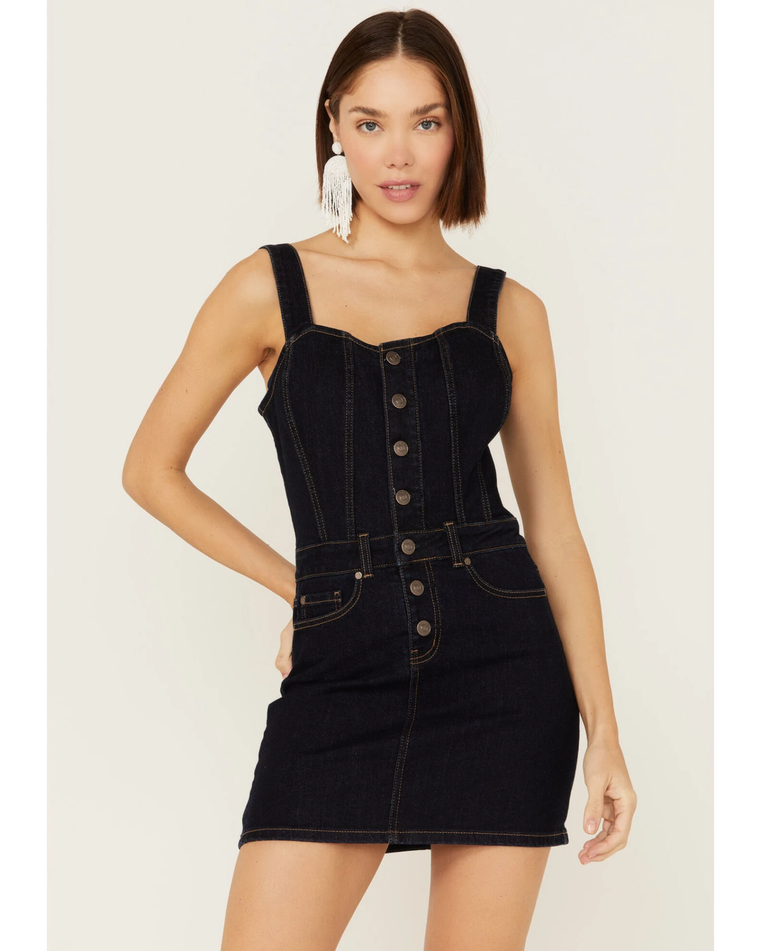 Shyanne Women's Dark Wash Denim Button Mini Dress 2 Shyanne Women's Dark Wash Denim Button Mini Dress - Image 2