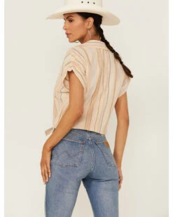 Shyanne Women's Multicolored Stripe Tie Front Camp Blouse -Deals Grace Apparel Store 2000358586 681 P3