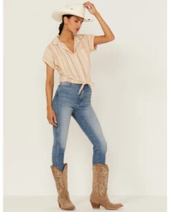 Shyanne Women's Multicolored Stripe Tie Front Camp Blouse -Deals Grace Apparel Store 2000358586 681 P4