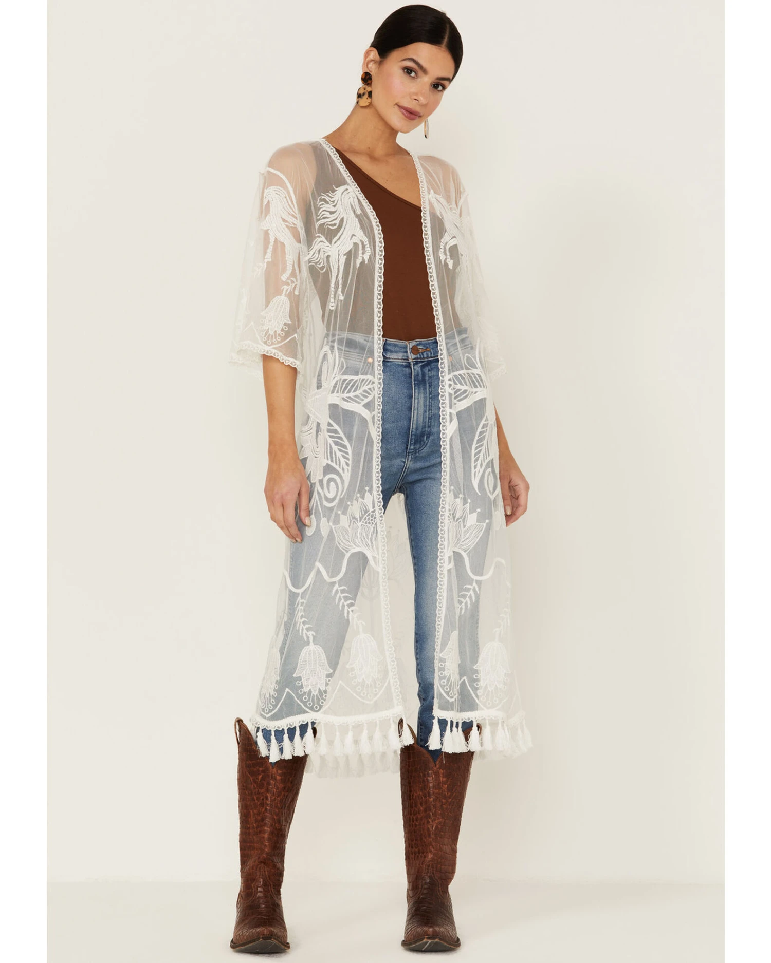 Shyanne Women's Lace Tassel Kimono 1 Shyanne Women's Lace Tassel Kimono