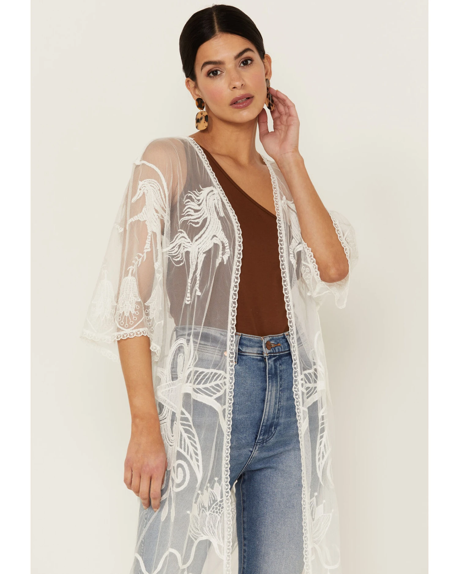Shyanne Women's Lace Tassel Kimono 2 Shyanne Women's Lace Tassel Kimono - Image 2