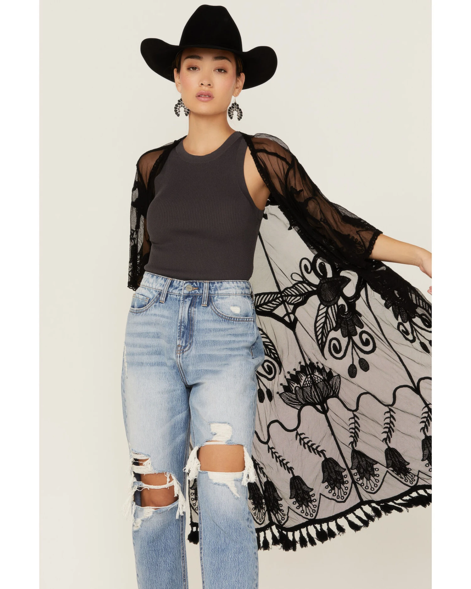 Shyanne Women's Lace Tassel Kimono 2 Shyanne Women's Lace Tassel Kimono - Image 2