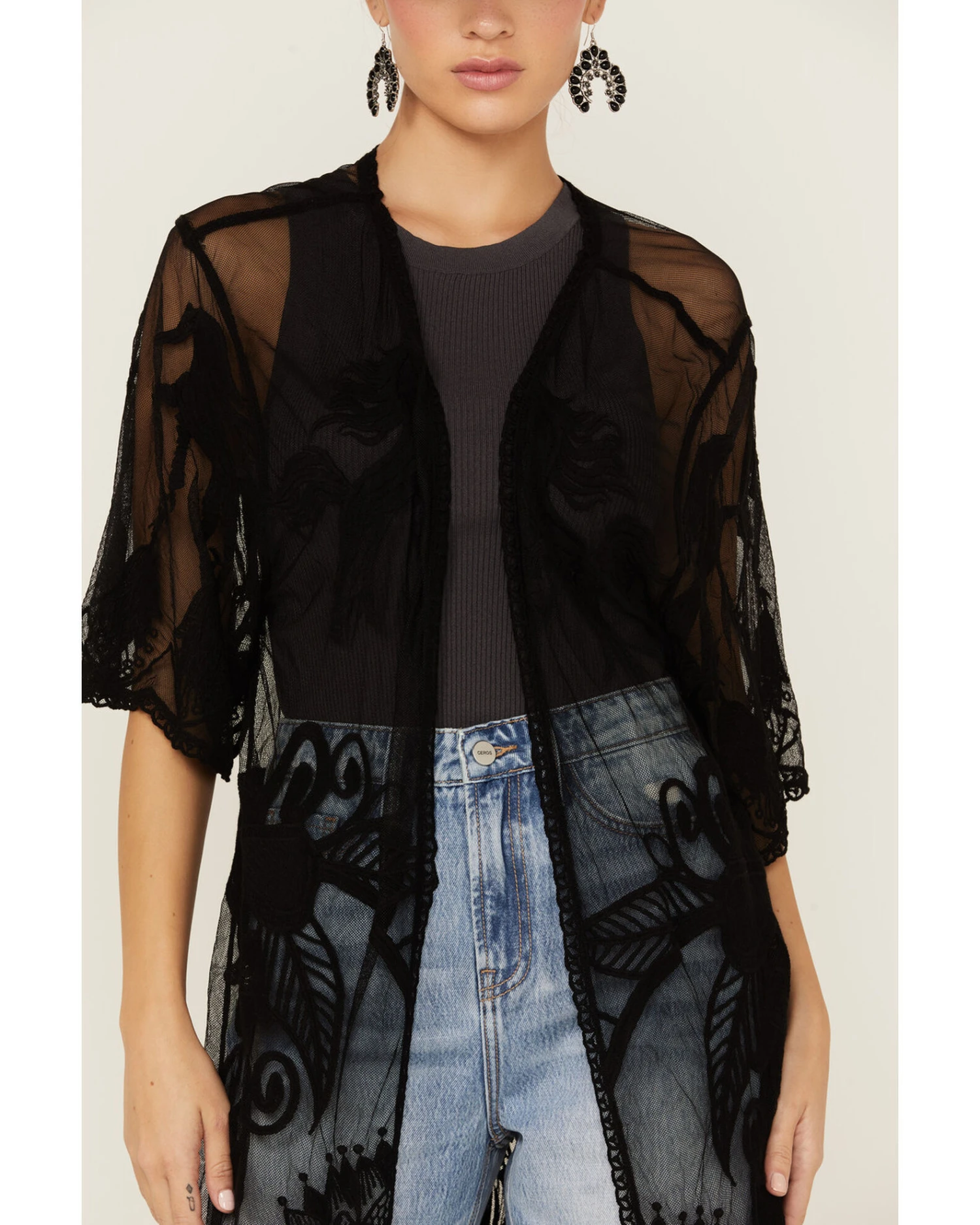 Shyanne Women's Lace Tassel Kimono 3 Shyanne Women's Lace Tassel Kimono - Image 3