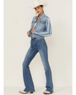 Shyanne Women's Stars & Stripes Print Cropped Frayed Hem Denim Jacket -Deals Grace Apparel Store 2000358729 414 P4