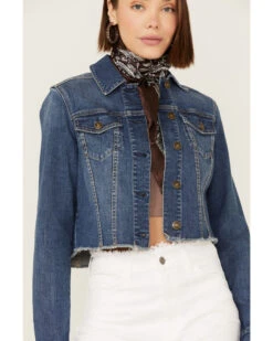 Shyanne Women's Medium Dark Wash Cropped Fray Denim Jacket 7 Shyanne Women's Medium Dark Wash Cropped Fray Denim Jacket -Deals Grace Apparel Store 2000358731 414 P3