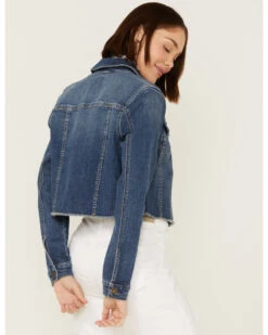 Shyanne Women's Medium Dark Wash Cropped Fray Denim Jacket 8 Shyanne Women's Medium Dark Wash Cropped Fray Denim Jacket -Deals Grace Apparel Store 2000358731 414 P4