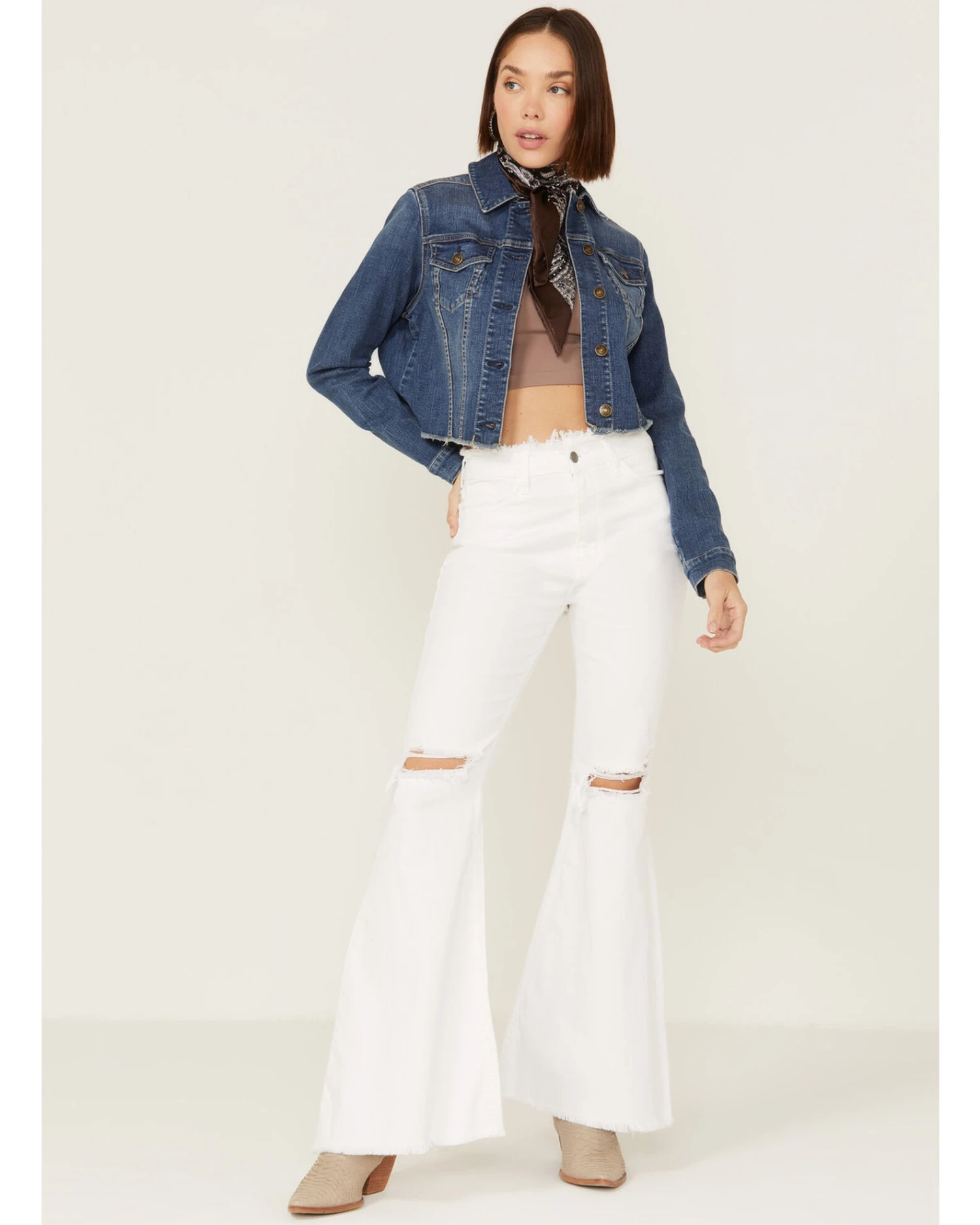 Shyanne Women's Medium Dark Wash Cropped Fray Denim Jacket 5 Shyanne Women's Medium Dark Wash Cropped Fray Denim Jacket - Image 5