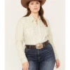Roper Women's Floral Print Long Sleeve Pearl Snap Western Shirt - Plus