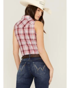 Roper Women's Classic Plaid Print Sleeveless Western Pearl Snap Shirt -Deals Grace Apparel Store 2000358924 600 P4