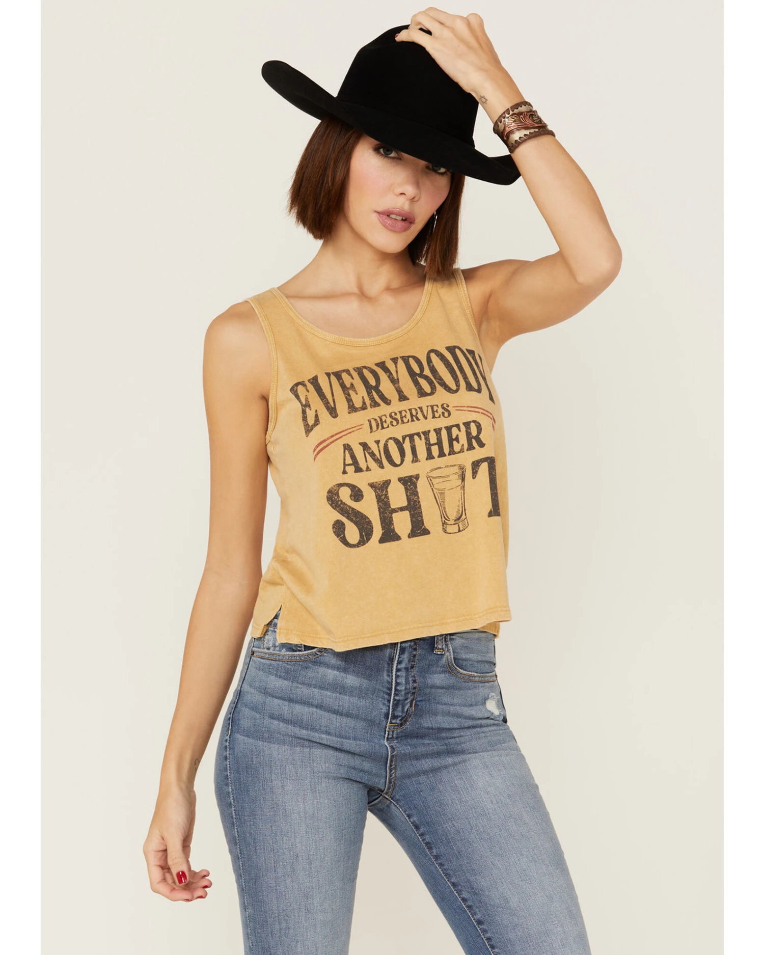 Cleo + Wolf Women's Everybody Deserves Another Shot Gold Graphic Tank 1 Cleo + Wolf Women's Everybody Deserves Another Shot Gold Graphic Tank