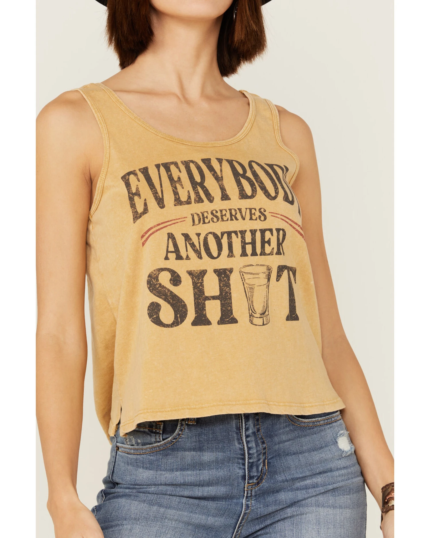 Cleo + Wolf Women's Everybody Deserves Another Shot Gold Graphic Tank 2 Cleo + Wolf Women's Everybody Deserves Another Shot Gold Graphic Tank - Image 2