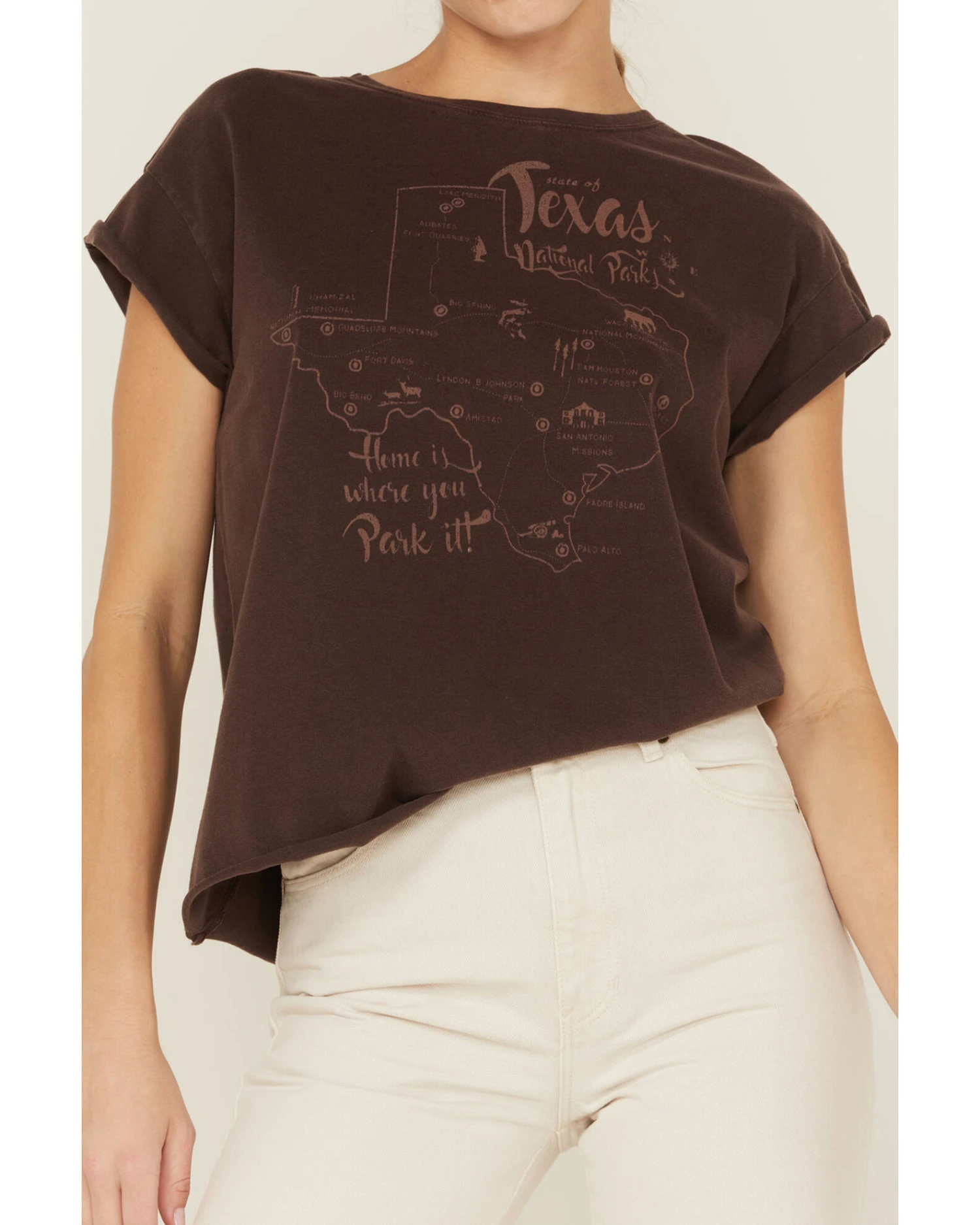 Cleo + Wolf Women's Texas Map Rolled Sleeve Graphic Tee 3 Cleo + Wolf Women's Texas Map Rolled Sleeve Graphic Tee - Image 3