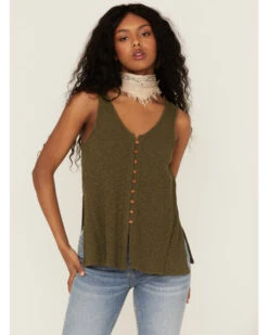 Cleo + Wolf Women's Olive Relaxed Button Front Slub Tank