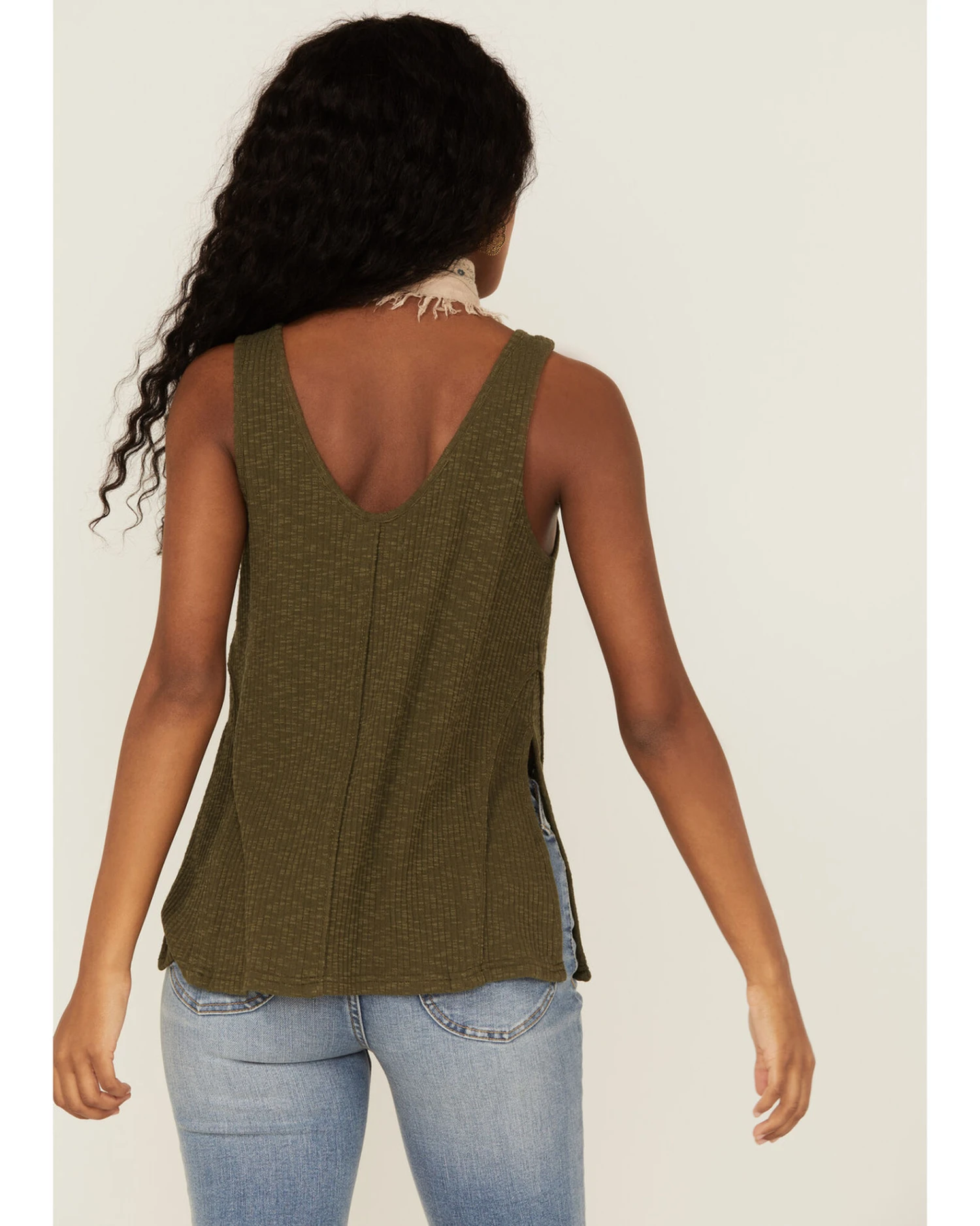 Cleo + Wolf Women's Olive Relaxed Button Front Slub Tank 4 Cleo + Wolf Women's Olive Relaxed Button Front Slub Tank - Image 4
