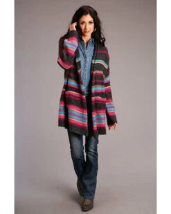 Stetson Women's Striped Oversized Knit Open-Front Cardigan 