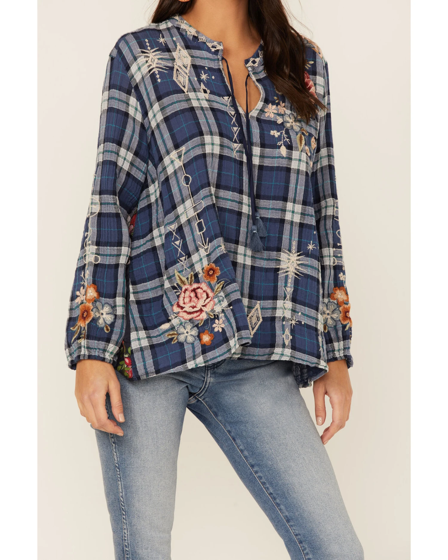 Johnny Was Women's Multicolored Umoya Effortless Scarf Back Blouse 3 Johnny Was Women's Multicolored Umoya Effortless Scarf Back Blouse - Image 3