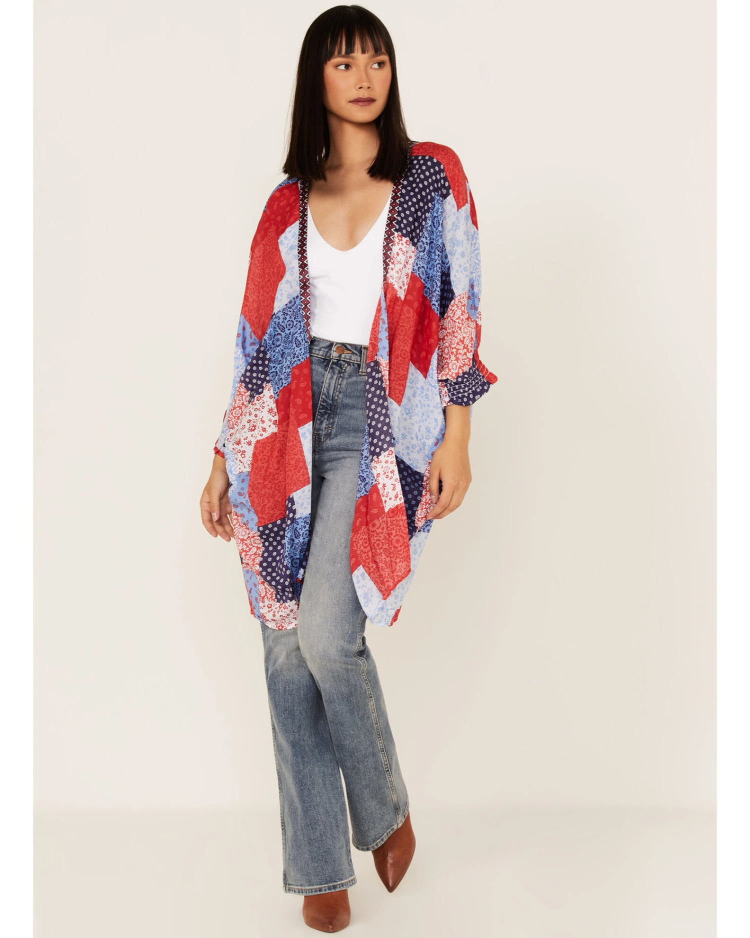 Ariat Women's Americana Patchwork Smokestack Kimono 2 Ariat Women's Americana Patchwork Smokestack Kimono - Image 2