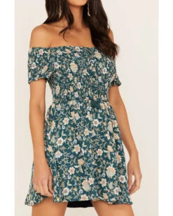 Shyanne Women's Floral Print Smocked Off Shoulder Dress  -Deals Grace Apparel Store 2000364762 443 P3