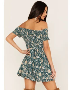 Shyanne Women's Floral Print Smocked Off Shoulder Dress  -Deals Grace Apparel Store 2000364762 443 P4