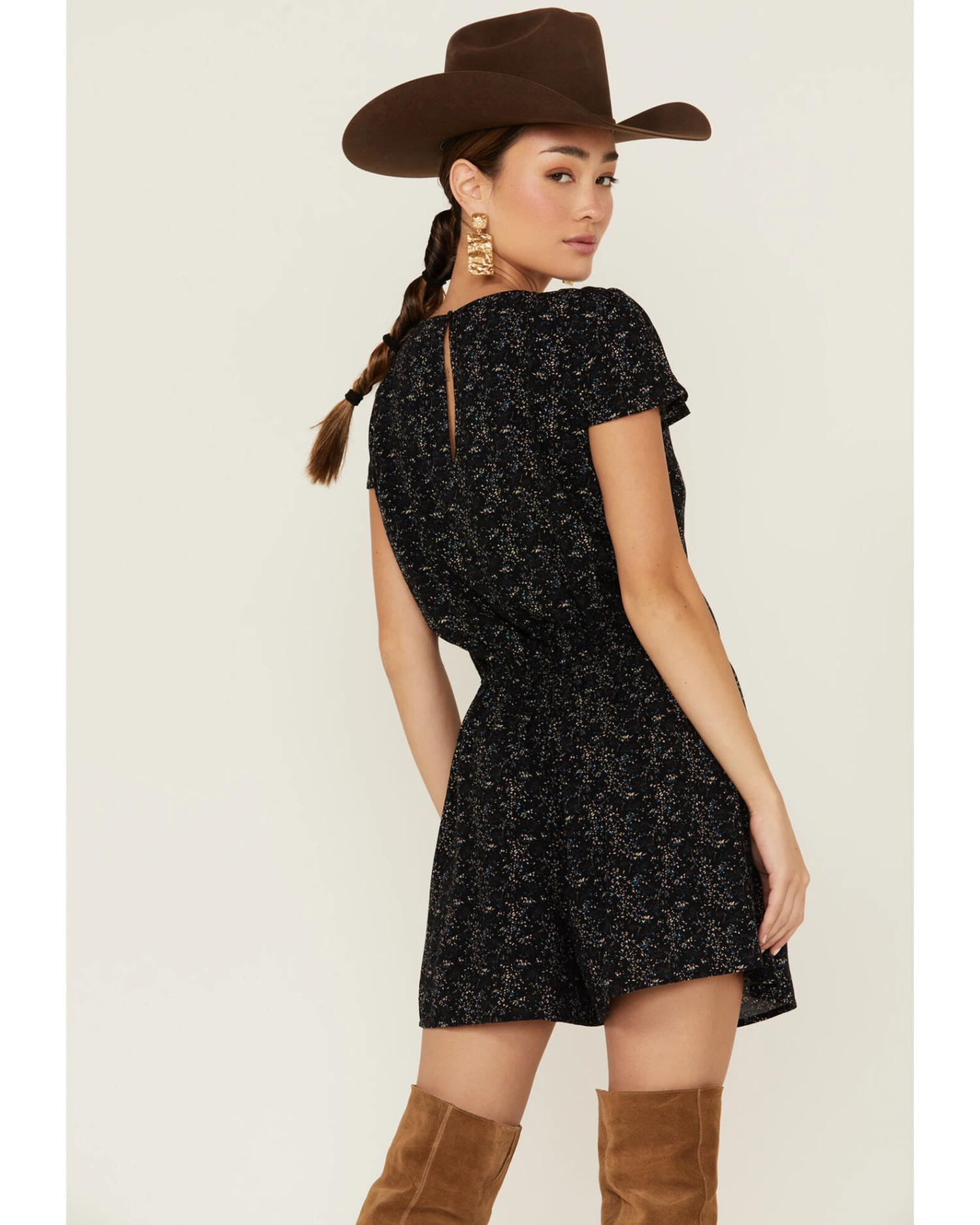 Beyond The Radar Women's Black Ditsy Floral Print Romper 3 Beyond The Radar Women's Black Ditsy Floral Print Romper - Image 3