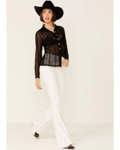 Wild Moss Women's Lace Button Front Sheer Long Sleeve Shirt -Deals Grace Apparel Store 2000368967 001 P4