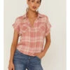 Wild Moss Women's Plaid Print Short Sleeve Shirt