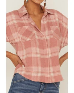 Wild Moss Women's Plaid Print Short Sleeve Shirt -Deals Grace Apparel Store 2000369010 840 P3