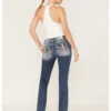 Miss Me Women's Medium Wash Mid Rise Americana Wing Cross Rhinestone Bootcut Jeans