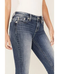 Miss Me Women's Medium Wash Mid Rise Americana Wing Cross Rhinestone Bootcut Jeans -Deals Grace Apparel Store 2000369012 414 P4