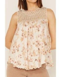 Wild Moss Women's Crochet Studded Yoke Flowy Tank Top -Deals Grace Apparel Store 2000369018 110 P3