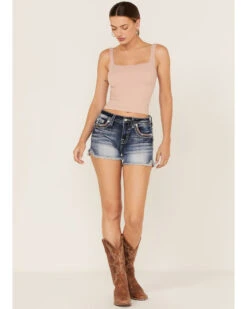 Miss Me Women's Dark Wash Southwestern Arrow Rhinestone Embroidered Denim Shorts -Deals Grace Apparel Store 2000369031 414 P3