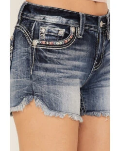 Miss Me Women's Dark Wash Southwestern Arrow Rhinestone Embroidered Denim Shorts -Deals Grace Apparel Store 2000369031 414 P4